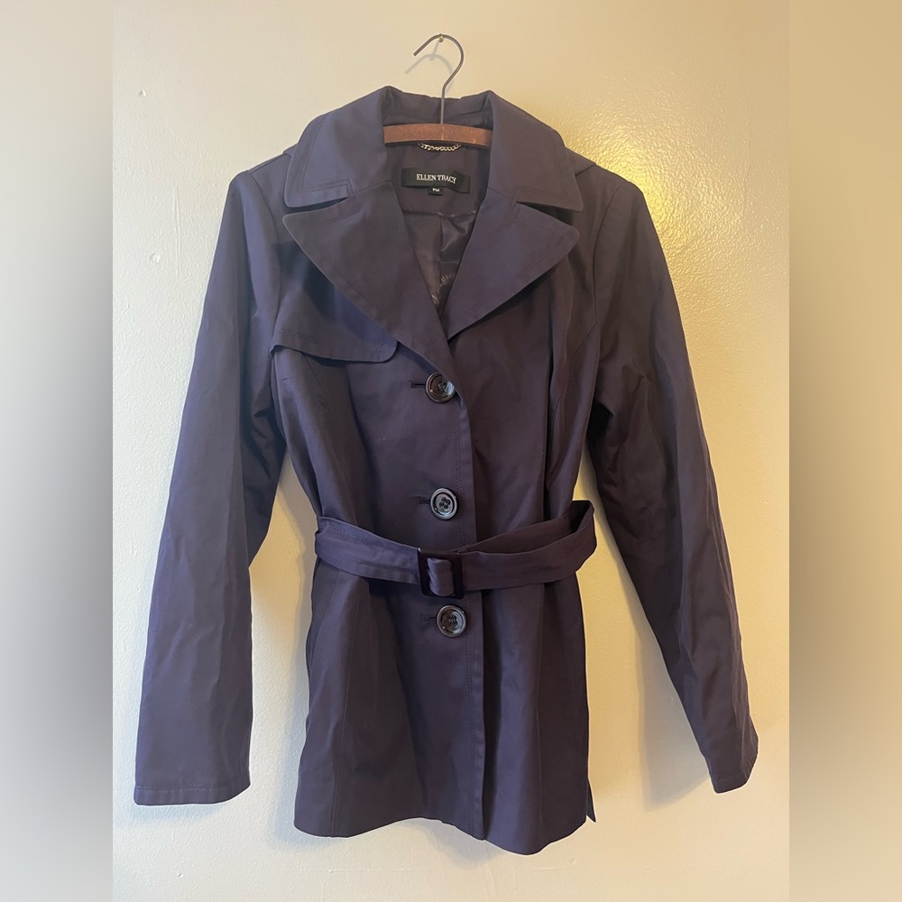 Purple Rain Coat with Belt Detachable Hood Petite Medium